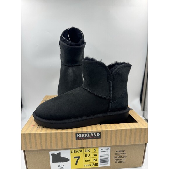 Kirkland Women's Shearling Scalloped Edge Suede Boot Booties Black NEW Size 7 - Picture 1 of 16